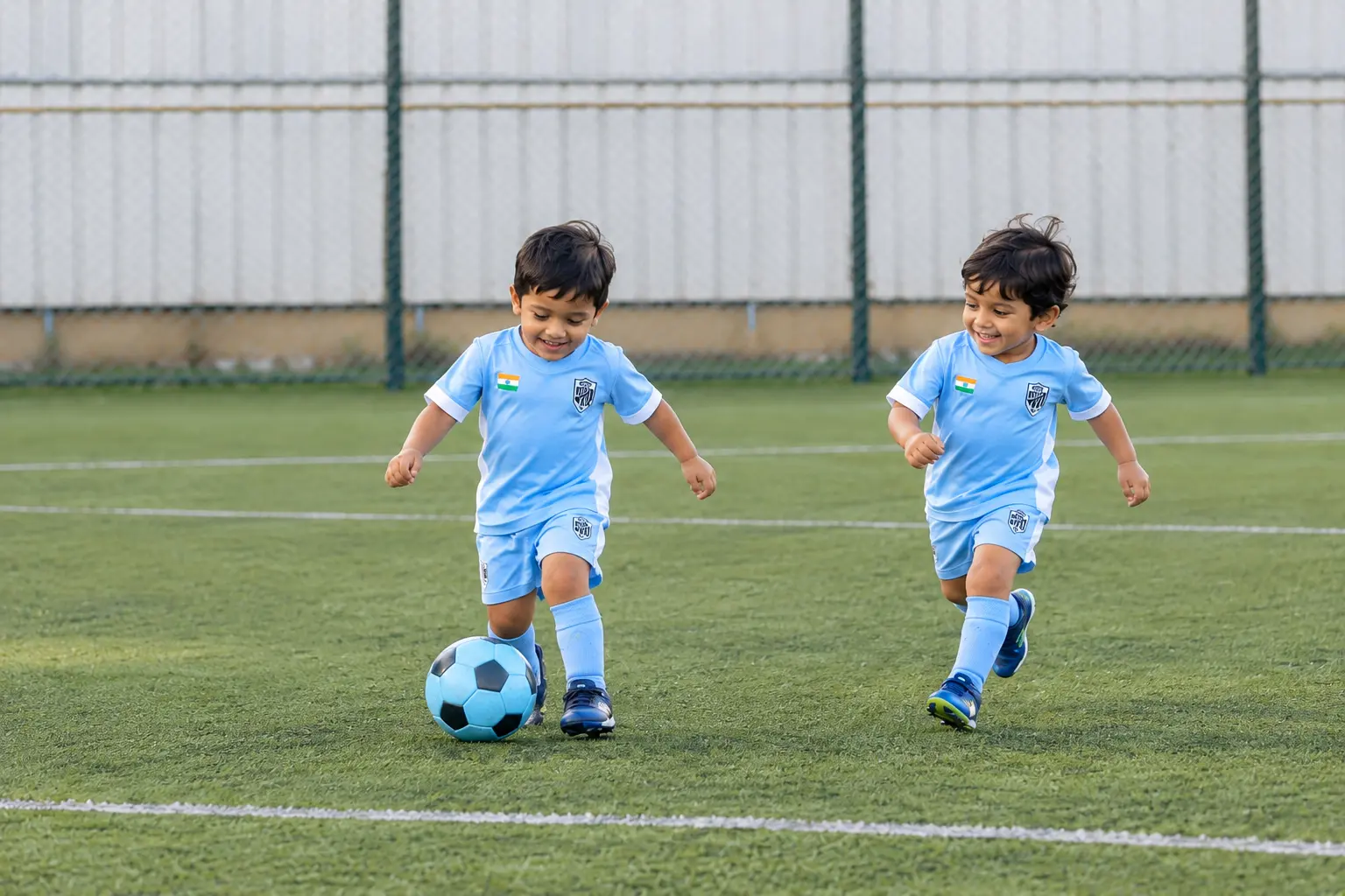 Young toddler kicking a football during Whitefield Cubs session